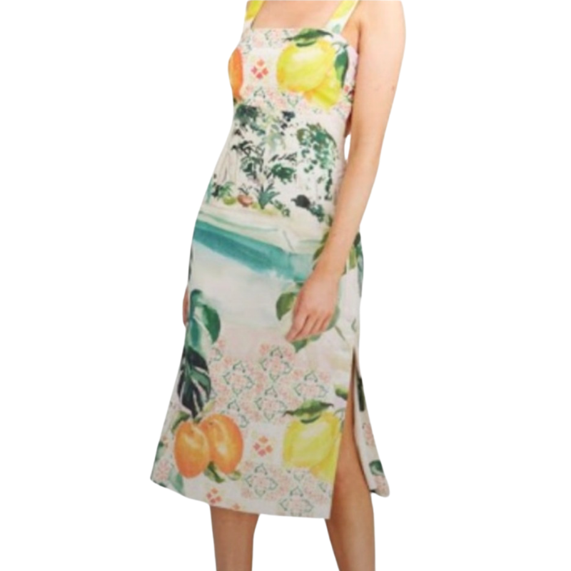 Finders Keepers fruit viscose/linen dress, size 10