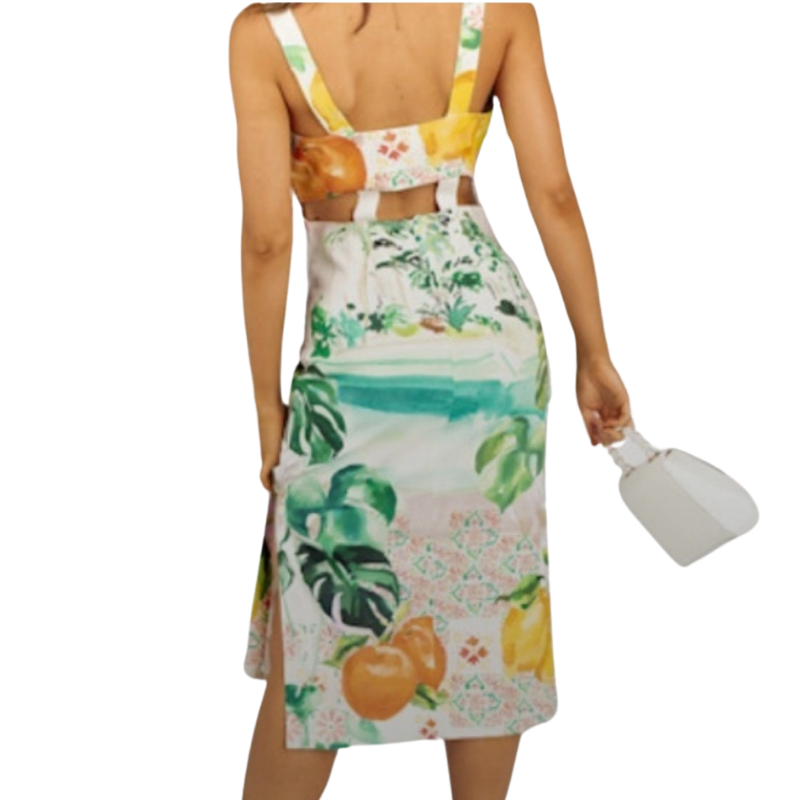 Finders Keepers fruit viscose/linen dress, size 10