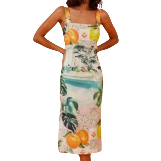 Finders Keepers fruit viscose/linen dress, size 10