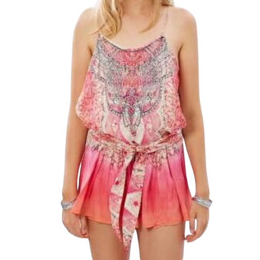 Camilla sea serpent pink silk playsuit, size 10, retail $399