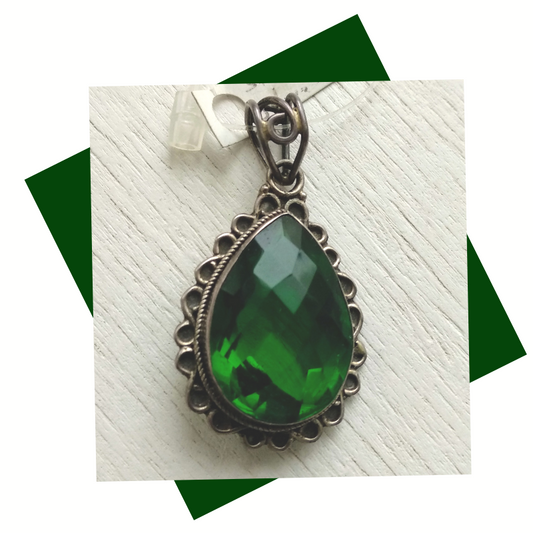Green Quartz Crystal, Silver Pendant