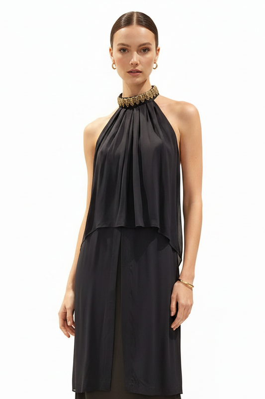 SASS & BIDE black gold neck silk top, size 12