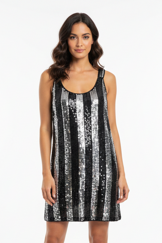 Sportsgirl silver & black sequin top size 12