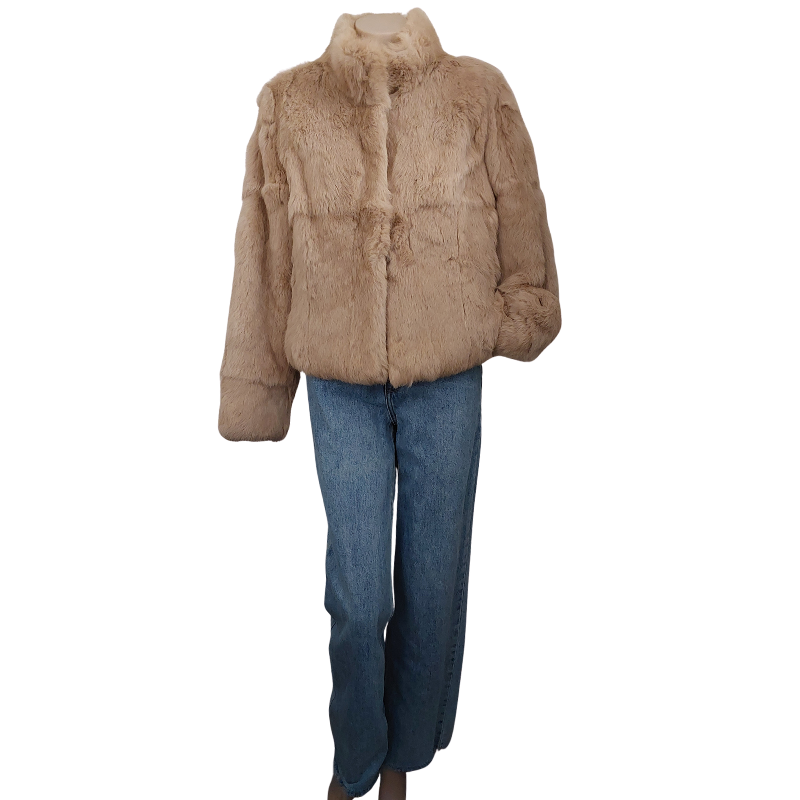 Beige genuine fur jacket, size 8-10