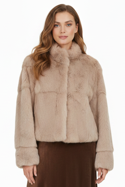 HIRE-Beige genuine fur jacket, size 8-10