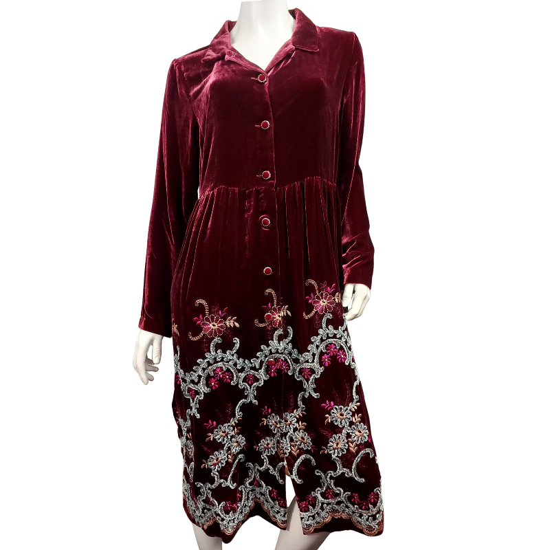 Trelise Cooper merlot velvet embroidered  coat, size 12