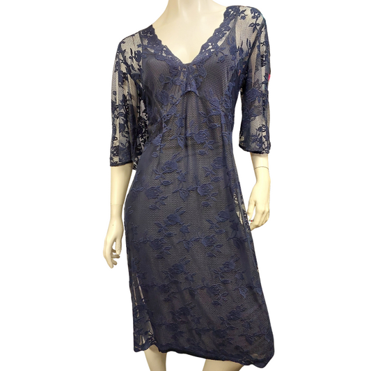 CHARMAINE REVERLEY NZ DESIGNER navy lace dress, size 16