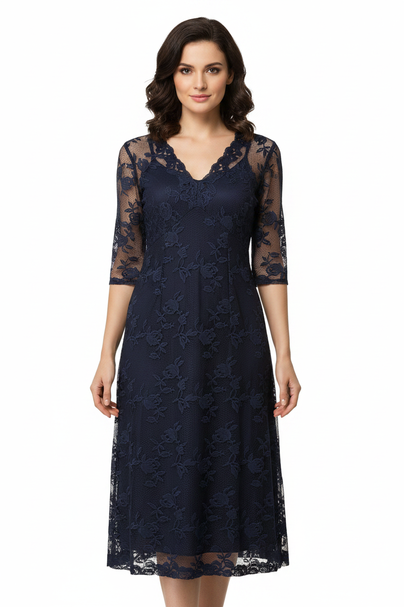 CHARMAINE REVERLEY NZ DESIGNER navy lace dress, size 16