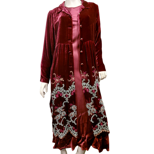 Trelise Cooper merlot velvet embroidered  coat, size 12