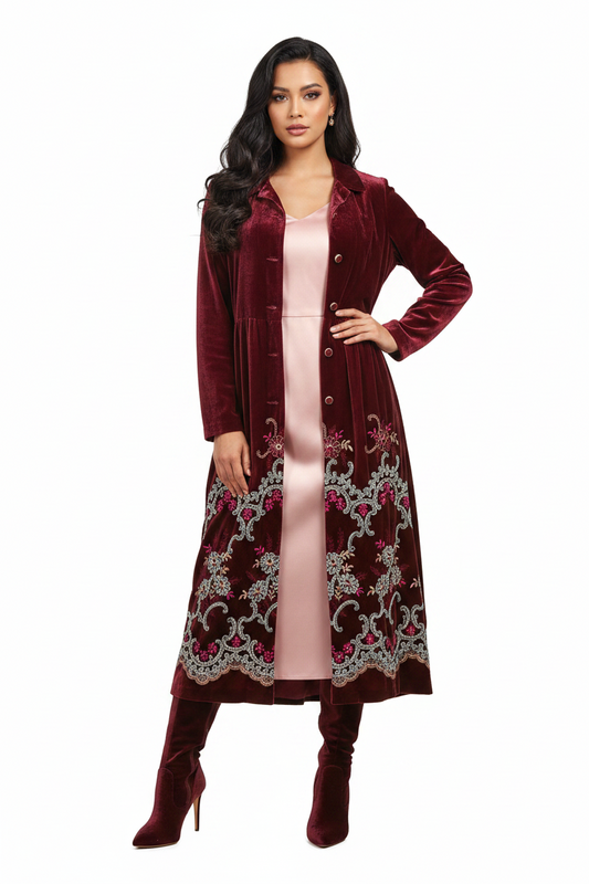 Trelise Cooper merlot velvet embroidered  coat, size 12