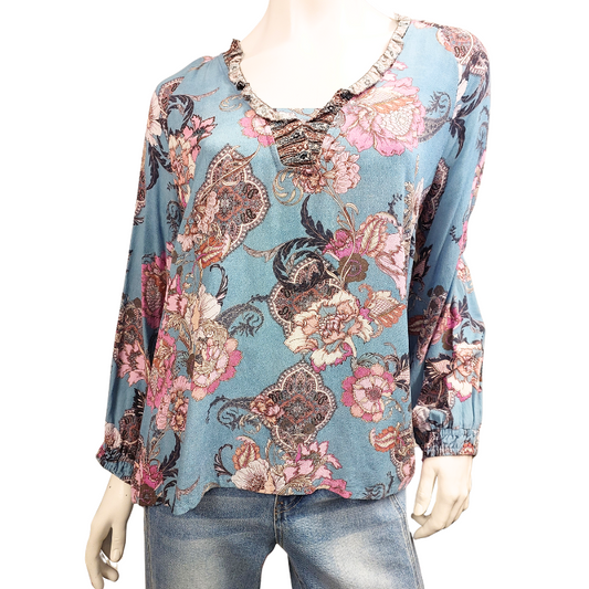 Loobies Story blue floral top, size 16