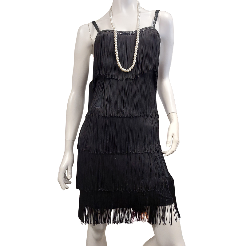 Black tassel flapper Gatsby 1920's party dress, size 10/12