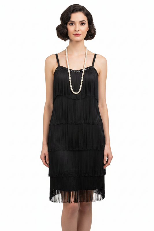 Black tassel flapper Gatsby 1920's party dress, size 10/12
