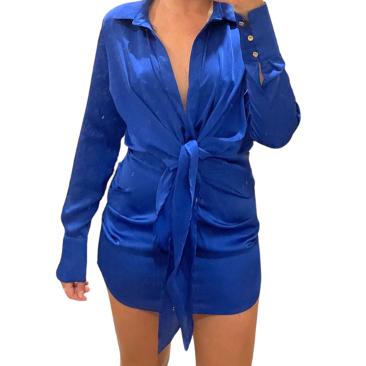 NEW-Runaway The Label Ruby blue mini shirt dress, size 8