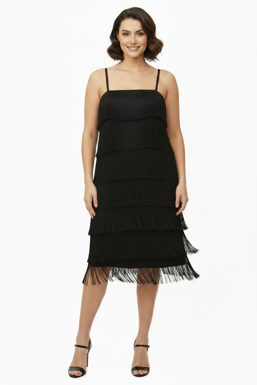 Black tassel Gatsby/Flapper formal dress, size 18