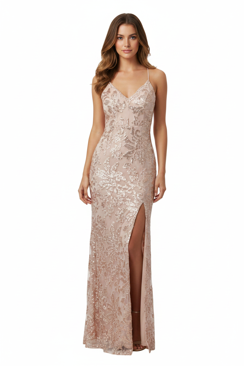 Gold sequin formal dress, size 6