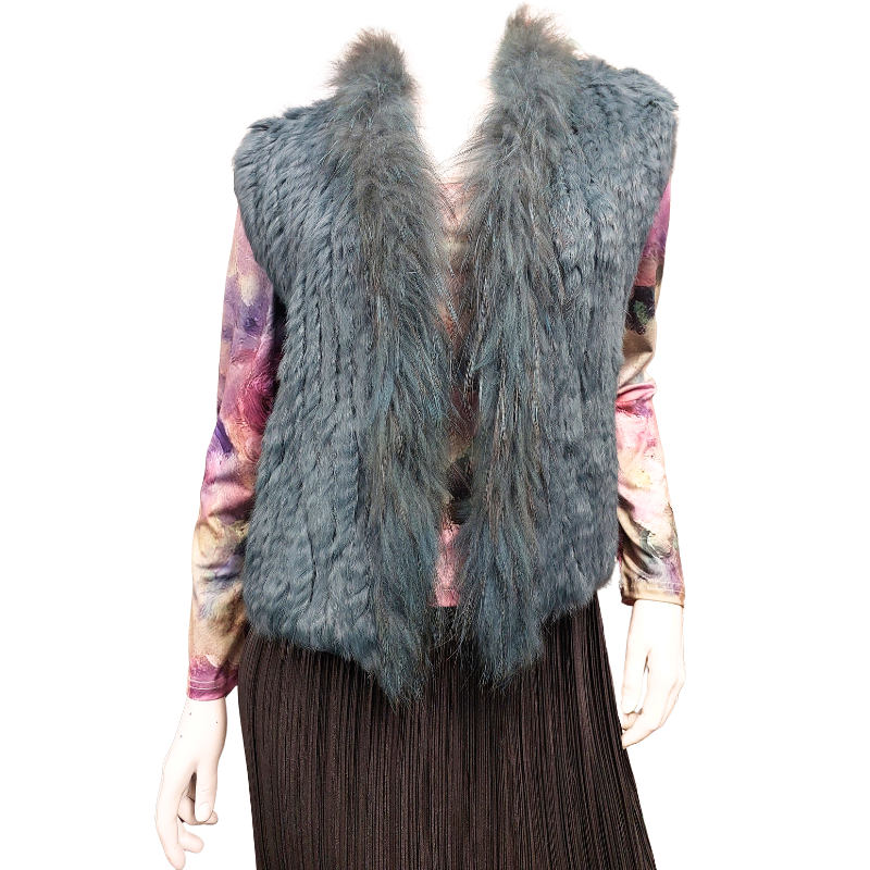 Genuine teal rabbit fur vest,  size 10