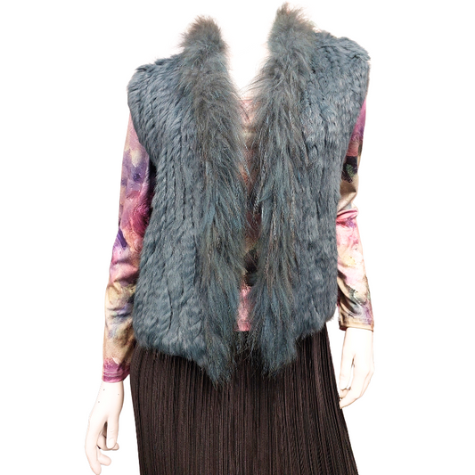 Genuine teal rabbit fur vest,  size 10