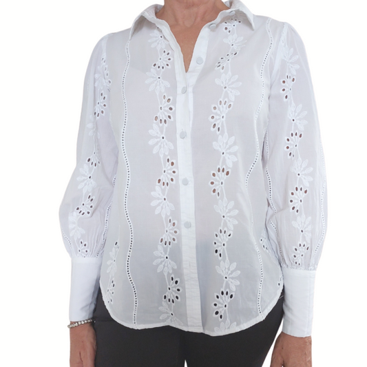 Decjuba white broderie anglaise cotton blouse, size 8