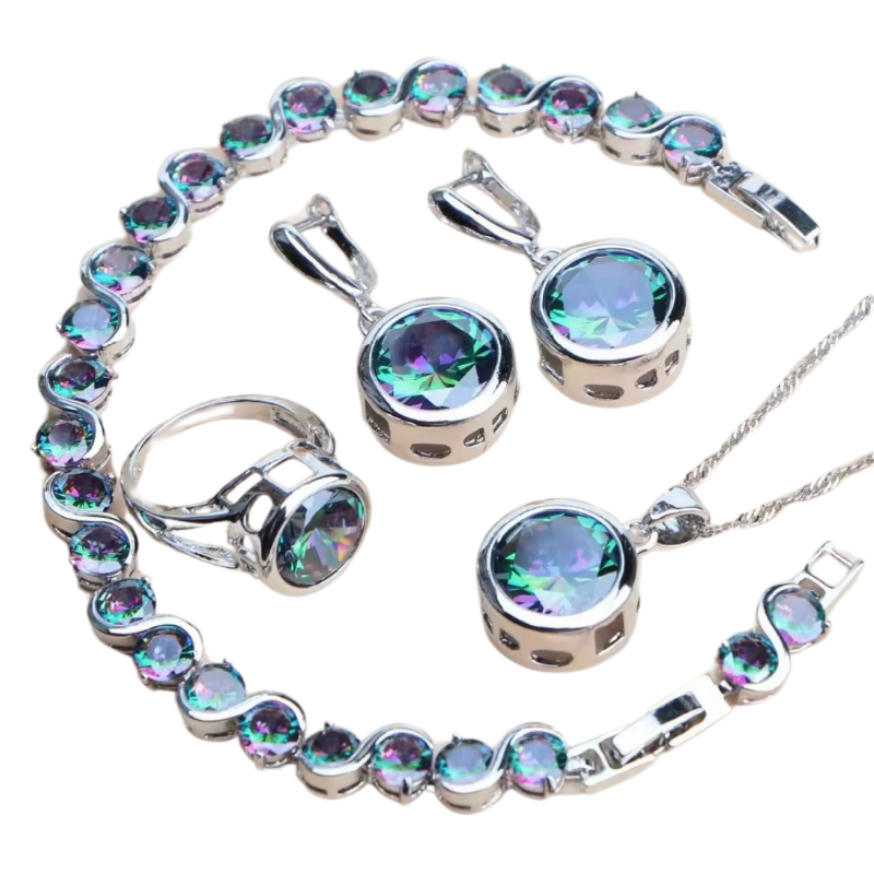 NEW SIM gemstone silver plated earrings, bracelet & ring, choice of colours