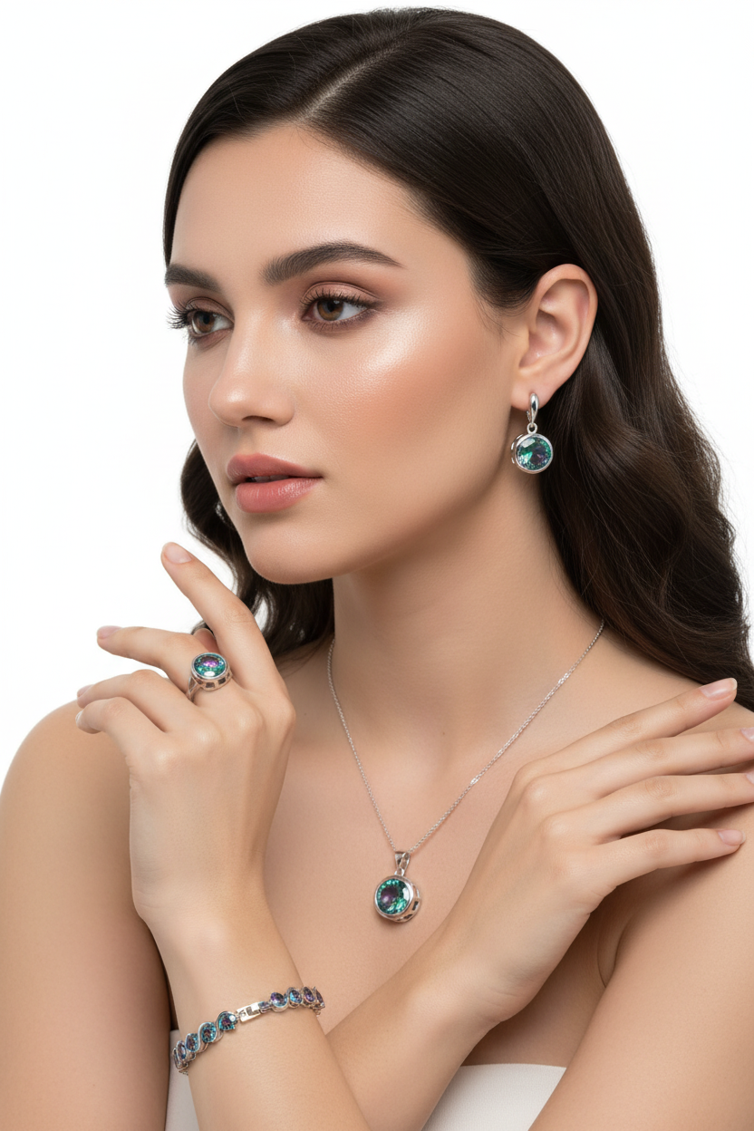 NEW SIM gemstone silver plated earrings, bracelet & ring, choice of colours