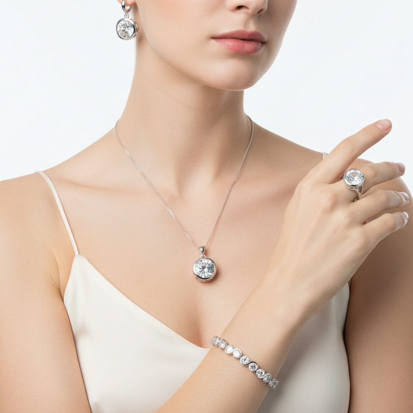 NEW SIM gemstone silver plated earrings, bracelet & ring, choice of colours