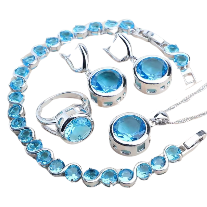 NEW SIM gemstone silver plated earrings, bracelet & ring, choice of colours