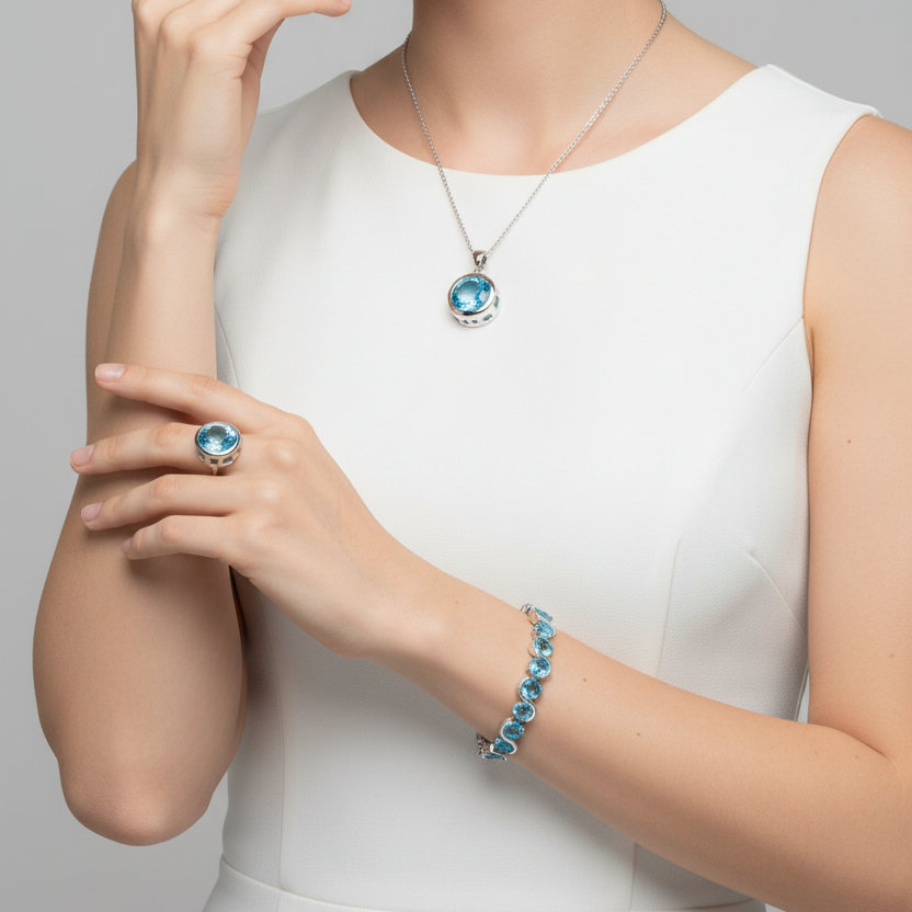 NEW SIM gemstone silver plated earrings, bracelet & ring, choice of colours