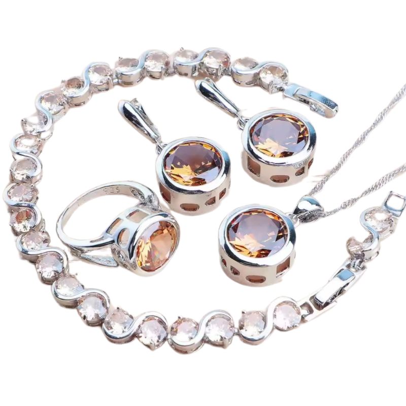 NEW SIM gemstone silver plated earrings, bracelet & ring, choice of colours