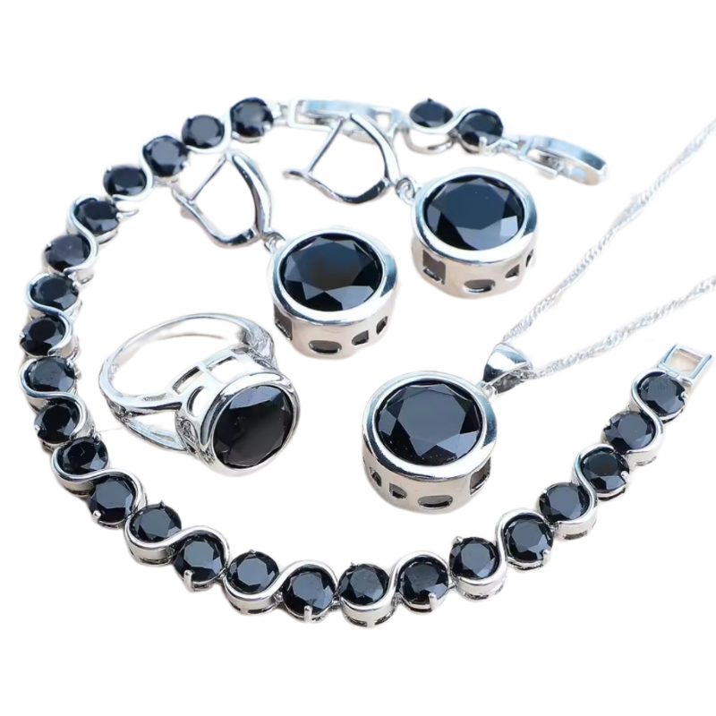 NEW SIM gemstone silver plated earrings, bracelet & ring, choice of colours