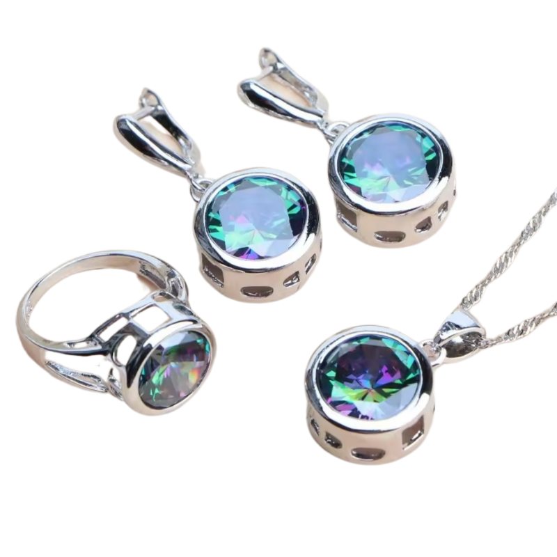 NEW SIM gemstone silver plated earrings, bracelet & ring, choice of colours