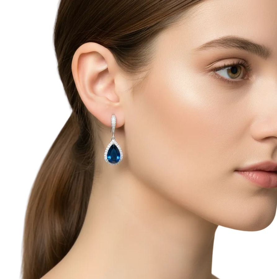 NEW sim sapphire silver plated CZ earrings