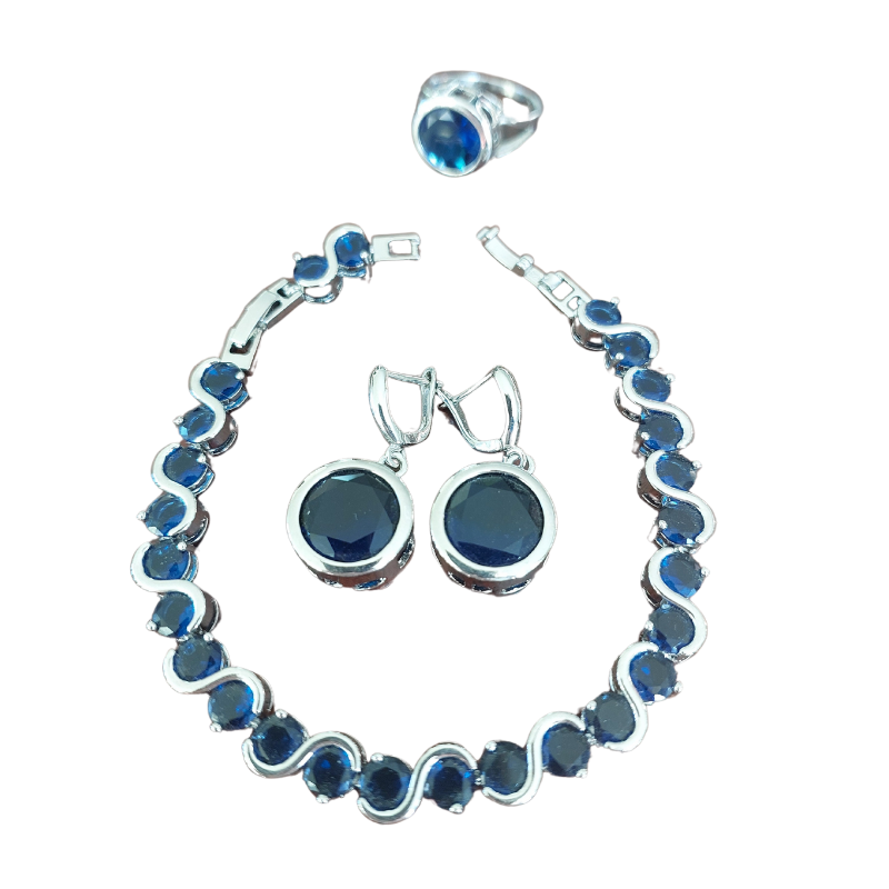 NEW SIM gemstone silver plated earrings, bracelet & ring, choice of colours