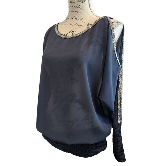 Augustine navy cut out sequin sleeve top size S 10/12