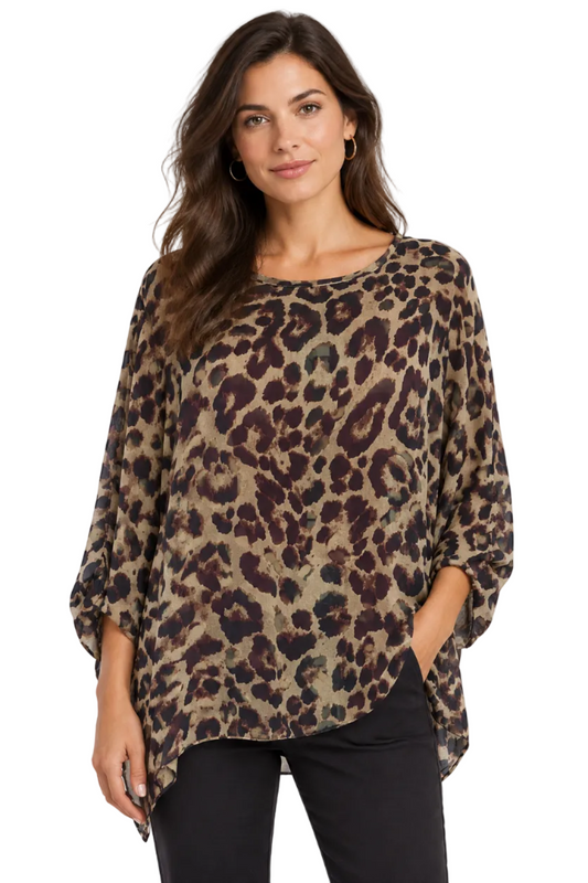 Leopard print chiffon top, osfm, 14/16