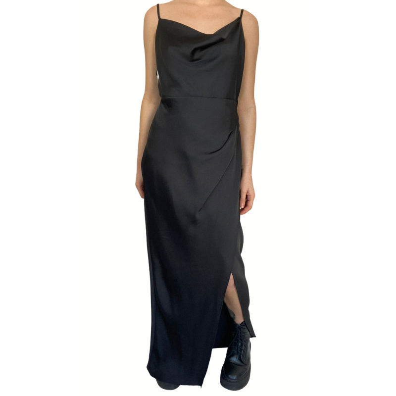 Black silky slip dress, size 14/16