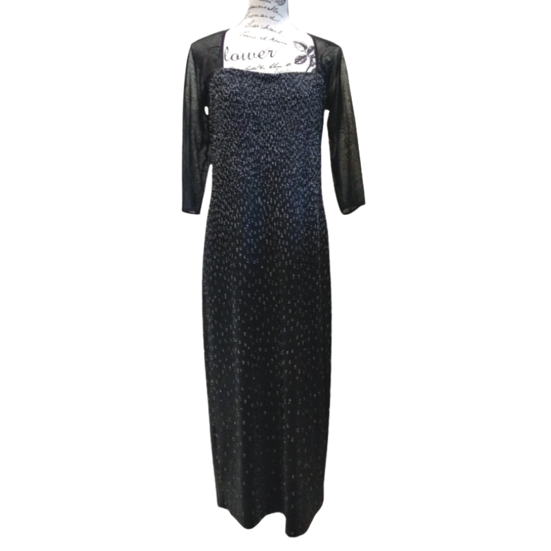 'Lisa' black sheer 3/4 sleeve formal dress, 12/14