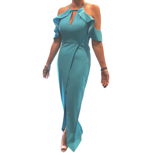 NEW Bariano aqua formal/ball dress, size 12, HIRE $40