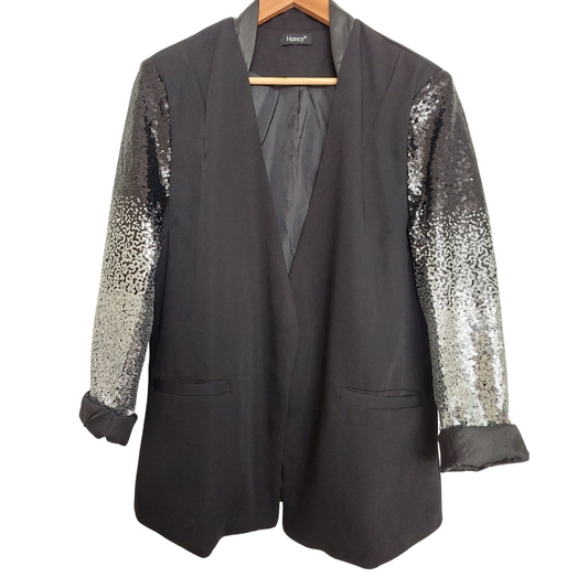 Melissa black & silver sequin sleeves jacket , size 14