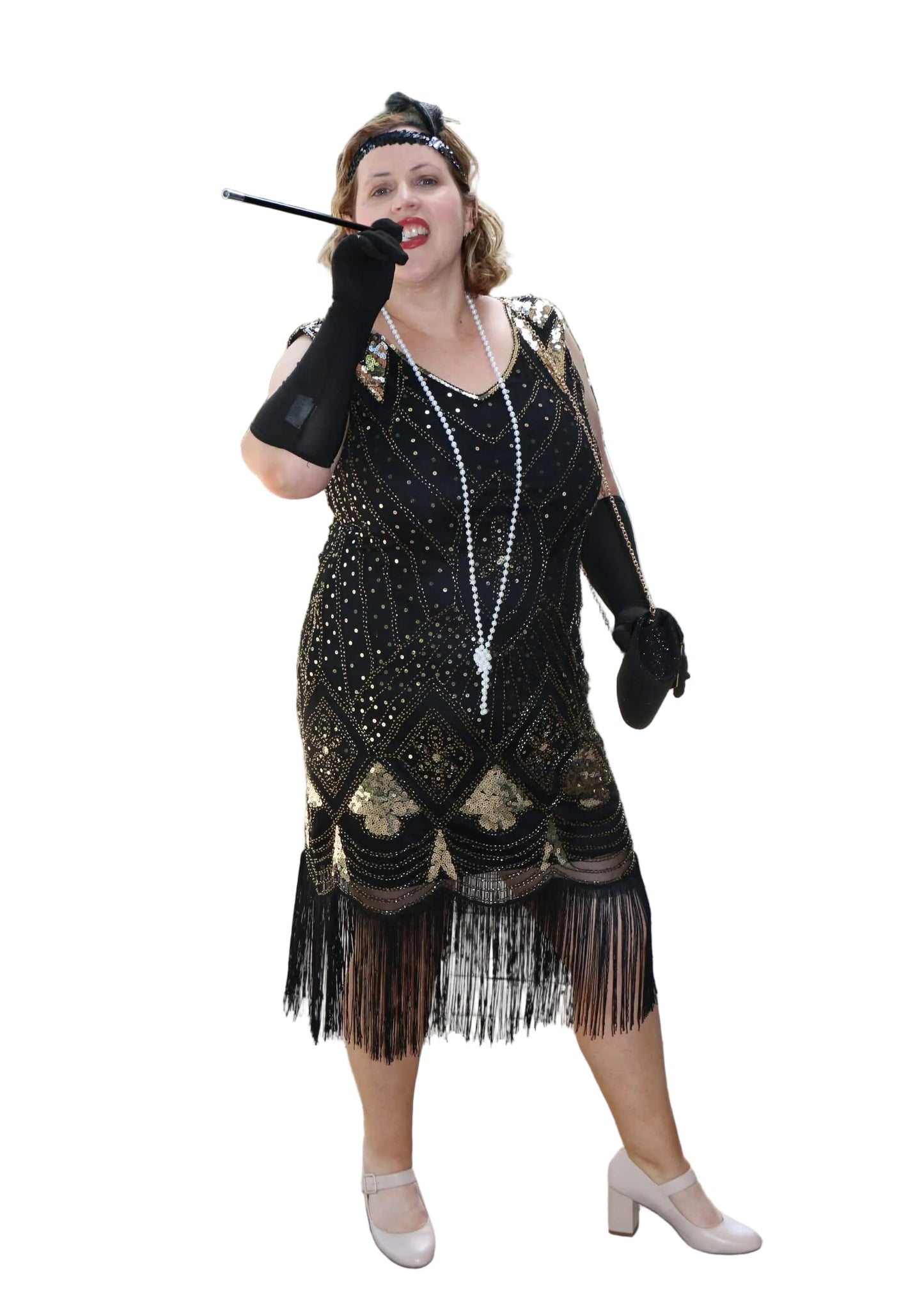 Black & Gold Flapper, Ball, Formal, Evening Dress Women's, Size 14