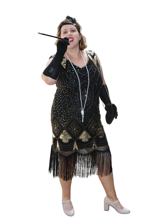 Black & Gold Flapper, Ball, Formal, Evening Dress Women's, Size 12-14