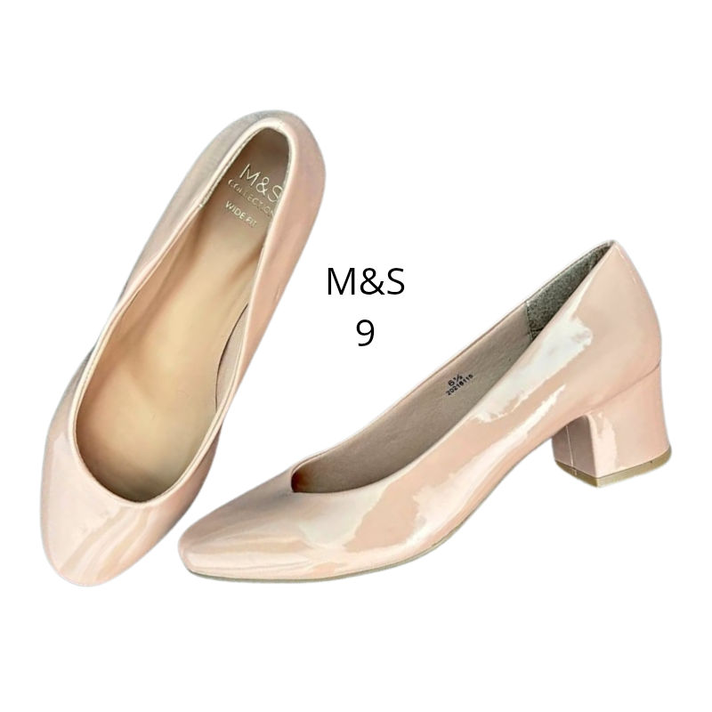 M & S tan patent heels, size 9