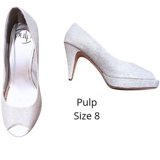 Silver sparkly heels, size 8-HIRE