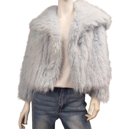NEW Faux fur blue cropped jacket, size 10-12