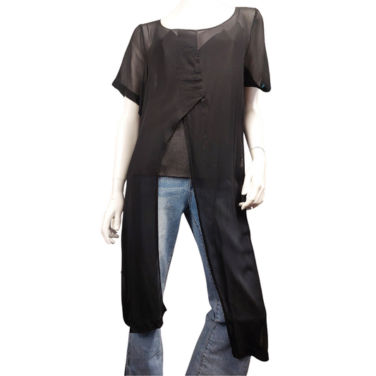 Euphoria black chiffon layering top, size 14