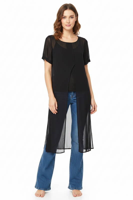 Euphoria black chiffon layering top, size 14