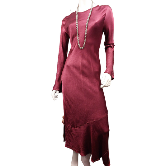Blak burgundy satin silk formal dress, size 12