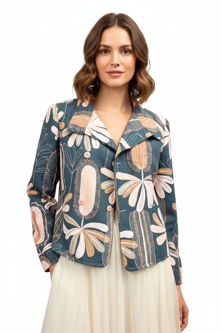 Teal floral jacket, size 12-14