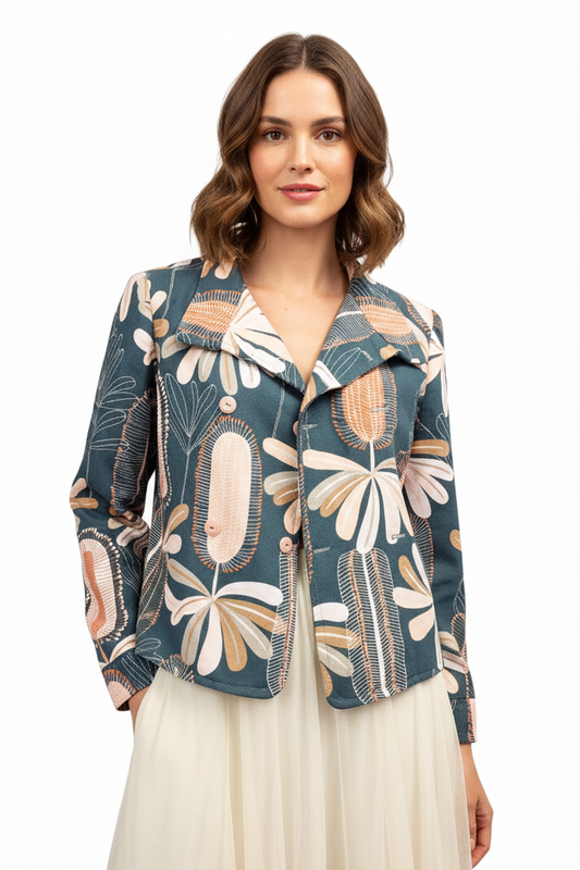 Teal floral jacket, size 12-14