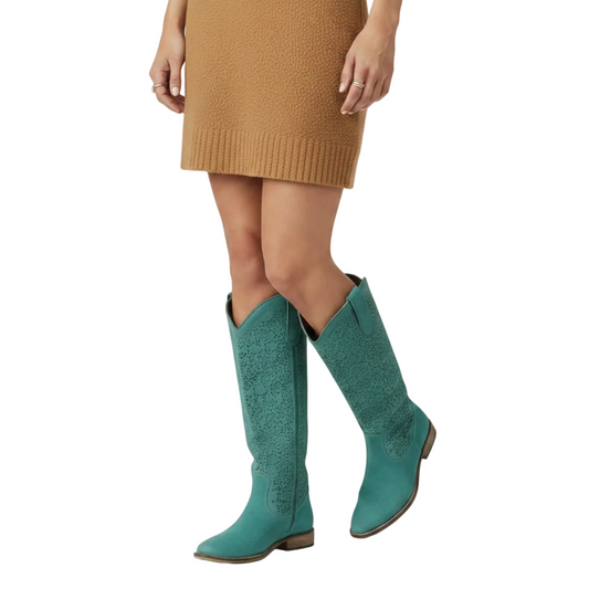 Django & Juliette teal suede boots, size 6